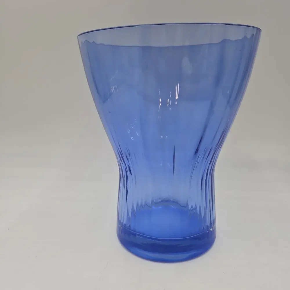 Vintage VILLEROY & BOCH Ribbed Blue Cobalt Large Glass Vase